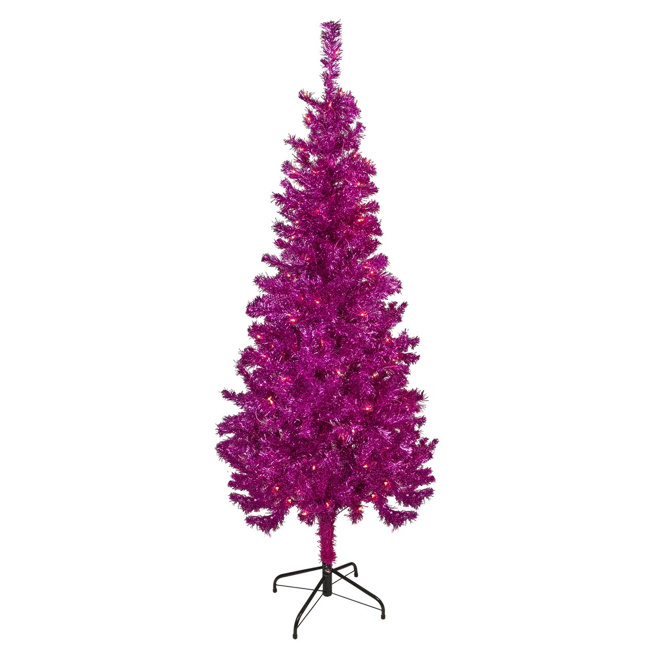 Northlight 6' Pre-Lit Pink Artificial Tinsel Christmas Tree, Clear Lights 3 Northlight 6' Pre-Lit Pink Artificial Tinsel Christmas Tree, Clear Lights