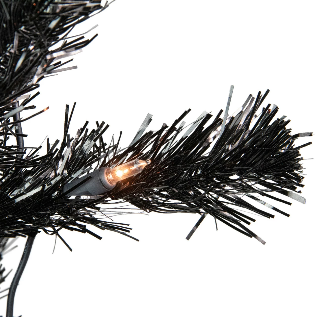 Northlight 4' Pre-Lit Black Artificial Tinsel Christmas Tree, Clear Lights 4 Northlight 4' Pre-Lit Black Artificial Tinsel Christmas Tree, Clear Lights - Image 2
