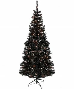 Northlight 6' Pre-Lit Black Artificial Tinsel Christmas Tree, Clear Lights