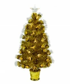 Northlight 3' Pre-Lit Gold Fiber Optic Artificial Christmas Tree, White Lights