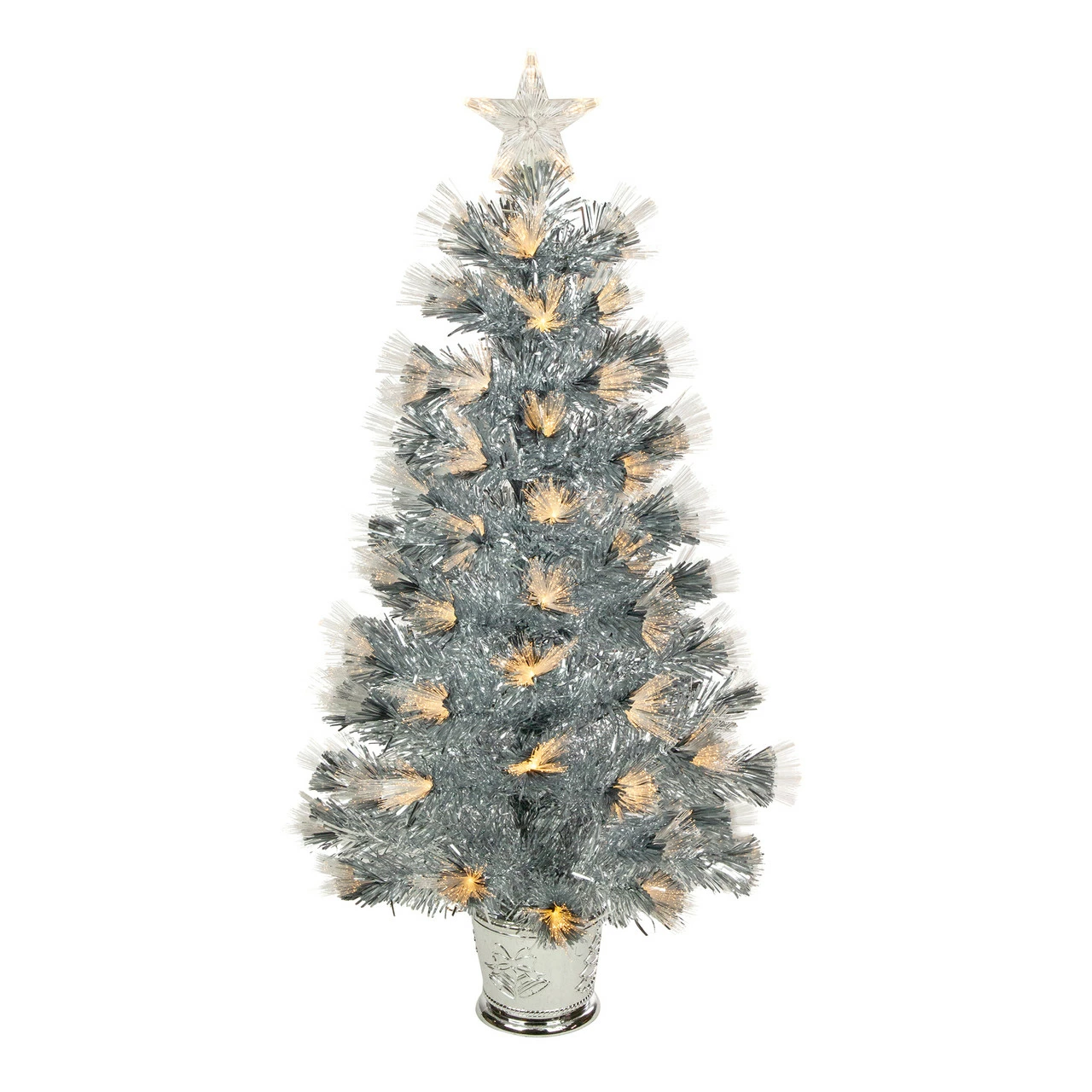 Northlight 3' Pre-Lit Silver Fiber Optic Artificial Christmas Tree, Warm White Lights 3 Northlight 3' Pre-Lit Silver Fiber Optic Artificial Christmas Tree, Warm White Lights