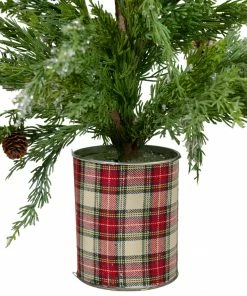 Alternative view of Northlight 24" Iced Cedar Artificial Christmas Tree In Plaid Pot - Unlit