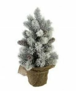 Northlight 12" Potted Flocked Pine With Pine Cones Medium Artificial Christmas Tree – Unlit