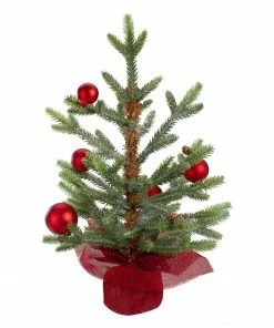 Northlight 18" Potted Pine With Red Ornaments Medium Artificial Christmas Tree – Unlit