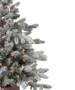 Northlight 4' Pre-Lit Flocked Saratoga Spruce Artificial Christmas Tree In Pot - Clear Lights -Northlight Shop northlight lt91590 2 45949.1609385231