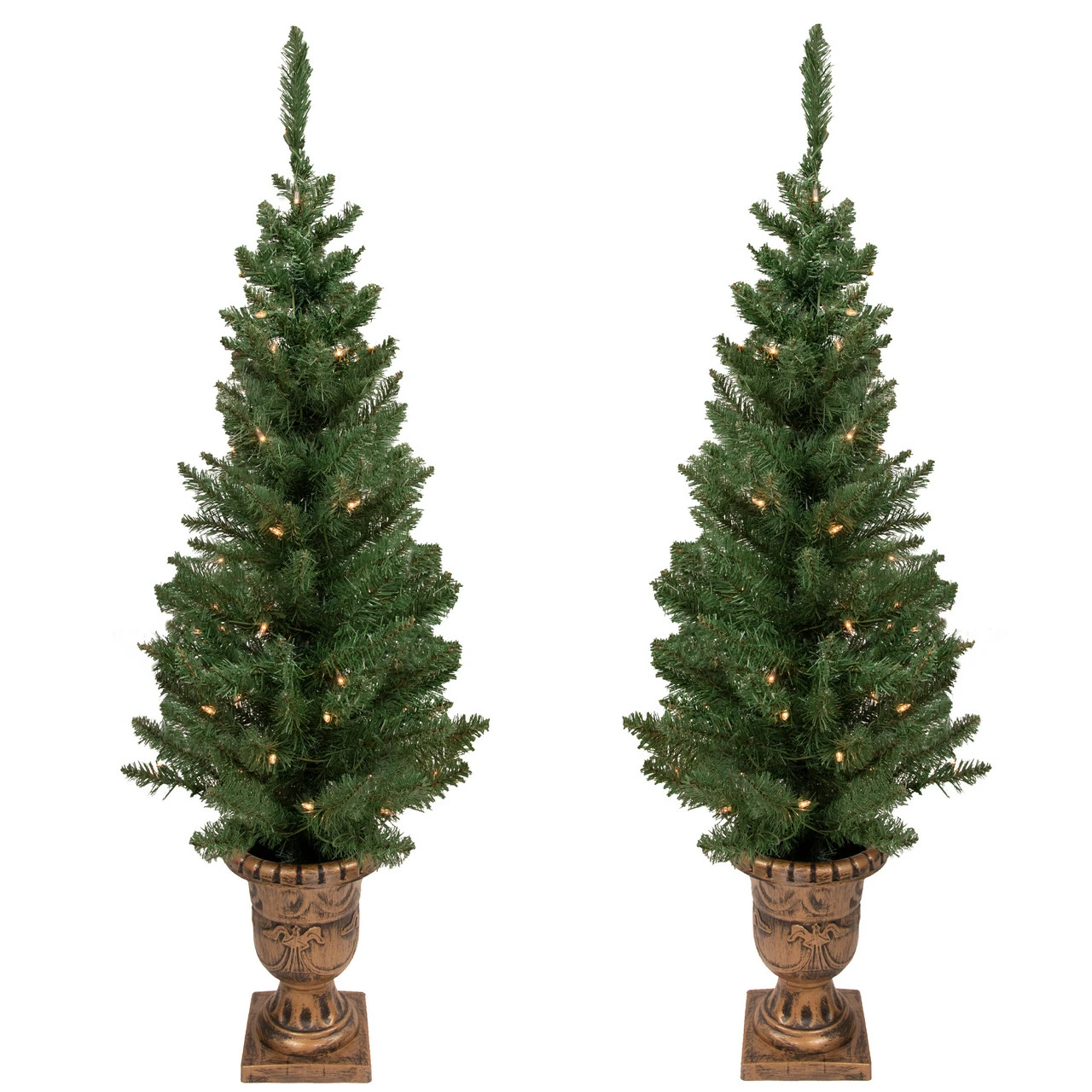 Northlight Set Of 2 Pre-Lit Potted Porch Pine Topiary Slim Artificial Christmas Trees 4' - Clear Lights 3 Northlight Set Of 2 Pre-Lit Potted Porch Pine Topiary Slim Artificial Christmas Trees 4' - Clear Lights