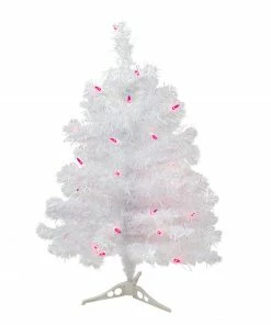 Northlight 2' Pre-lit White Iridescent Pine Artificial Christmas Tree - Pink Lights