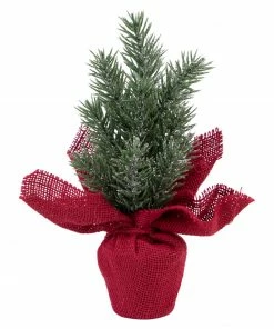 Northlight 8.5" Mini Pine Christmas Tree In Red Burlap Pot - Unlit