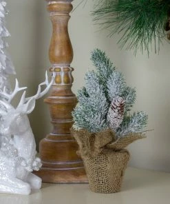Alternative view of Northlight 9" Flocked Mini Pine Cone Christmas Tree In Beige Burlap Pot