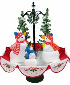 Northlight 31" Musical Lighted Snowing Snowman Family In Umbrella Base Christmas Decoration
