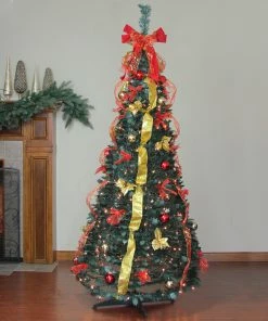 Alternative view of Northlight 6' Pre-Lit Red And Gold Pre-Decorated Pop-Up Artificial Christmas Tree