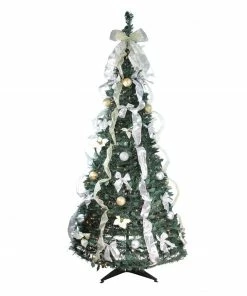Northlight 6' Pre-Lit Silver And Gold Pre-Decorated Pop-Up Artificial Christmas Tree, Clear Lights