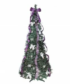 Northlight 6' Pre-Lit Purple And Silver Pre-Decorated Pop-Up Artificial Christmas Tree, Clear Lights
