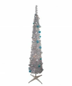 Northlight 6' Pre-Lit Silver And Blue Pre-Decorated Pop-Up Artificial Christmas Tree