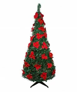 Northlight 6' Pre-Lit Slim Pre-Decorated Poinsettia Pop-Up Artificial Christmas Tree
