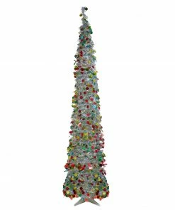 Northlight 6' Pre-Lit Silver Tinsel Pop-Up Artificial Christmas Tree - Warm White LED Lights