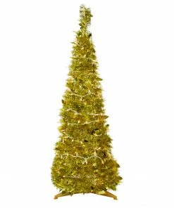 Northlight 4' Pre-Lit Gold Tinsel Pop-Up Artificial Christmas Tree, Clear Lights