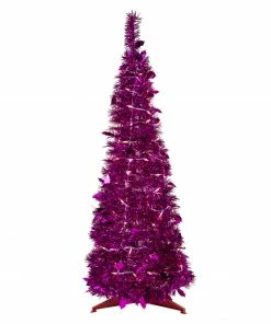 Northlight 4' Pre-Lit Pink Tinsel Pop-Up Artificial Christmas Tree, Clear Lights