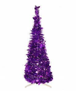 Northlight 6' Pre-Lit Purple Tinsel Pop-Up Artificial Christmas Tree, Clear Lights