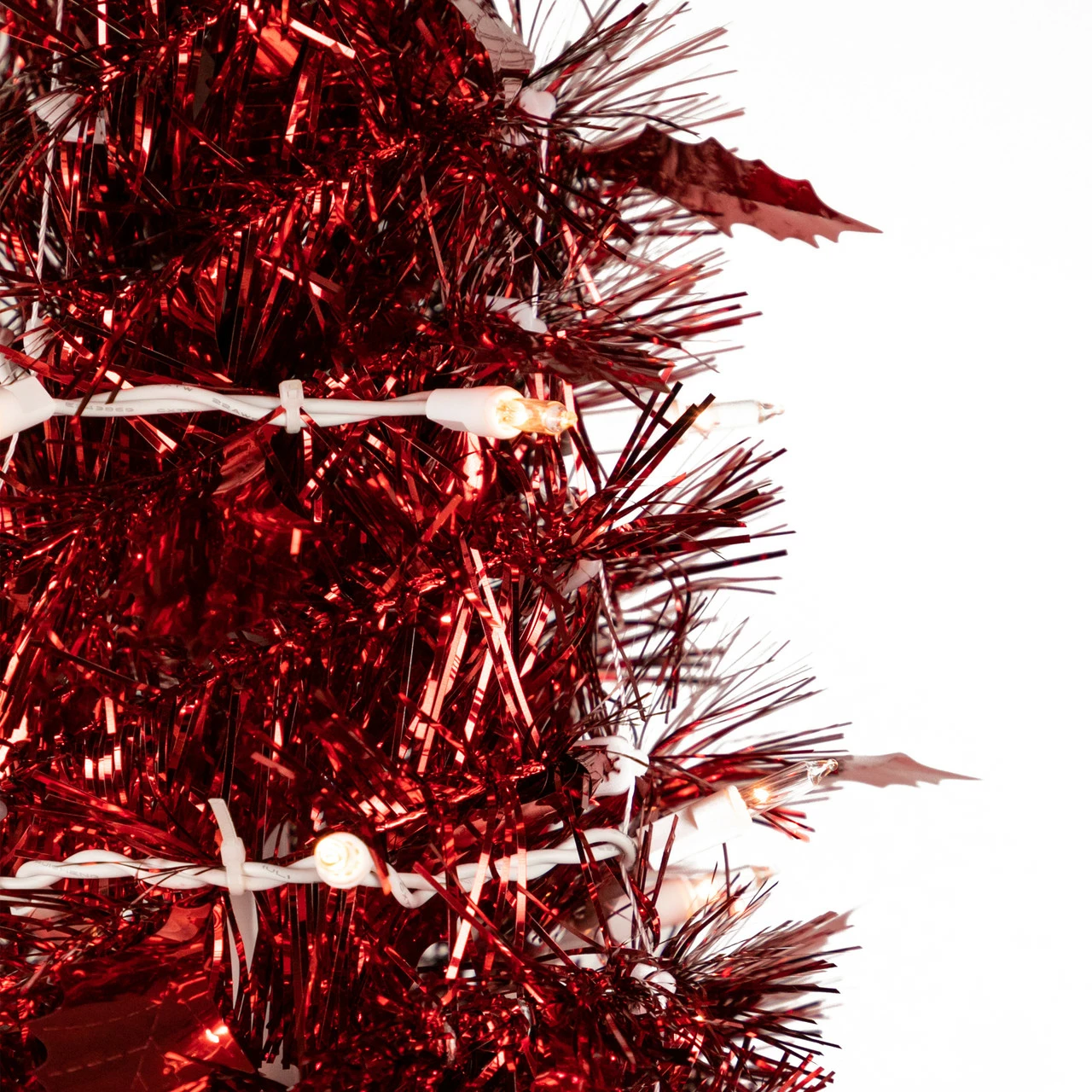 Northlight 4' Pre-Lit Red Tinsel Pop-Up Artificial Christmas Tree, Clear Lights 5 Northlight 4' Pre-Lit Red Tinsel Pop-Up Artificial Christmas Tree, Clear Lights - Image 3