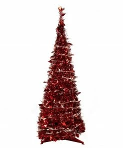 Northlight 6' Pre-Lit Red Tinsel Pop-Up Artificial Christmas Tree - Clear Lights