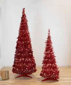 Alternative view of Northlight 4' Pre-Lit Red Tinsel Pop-Up Artificial Christmas Tree, Clear Lights