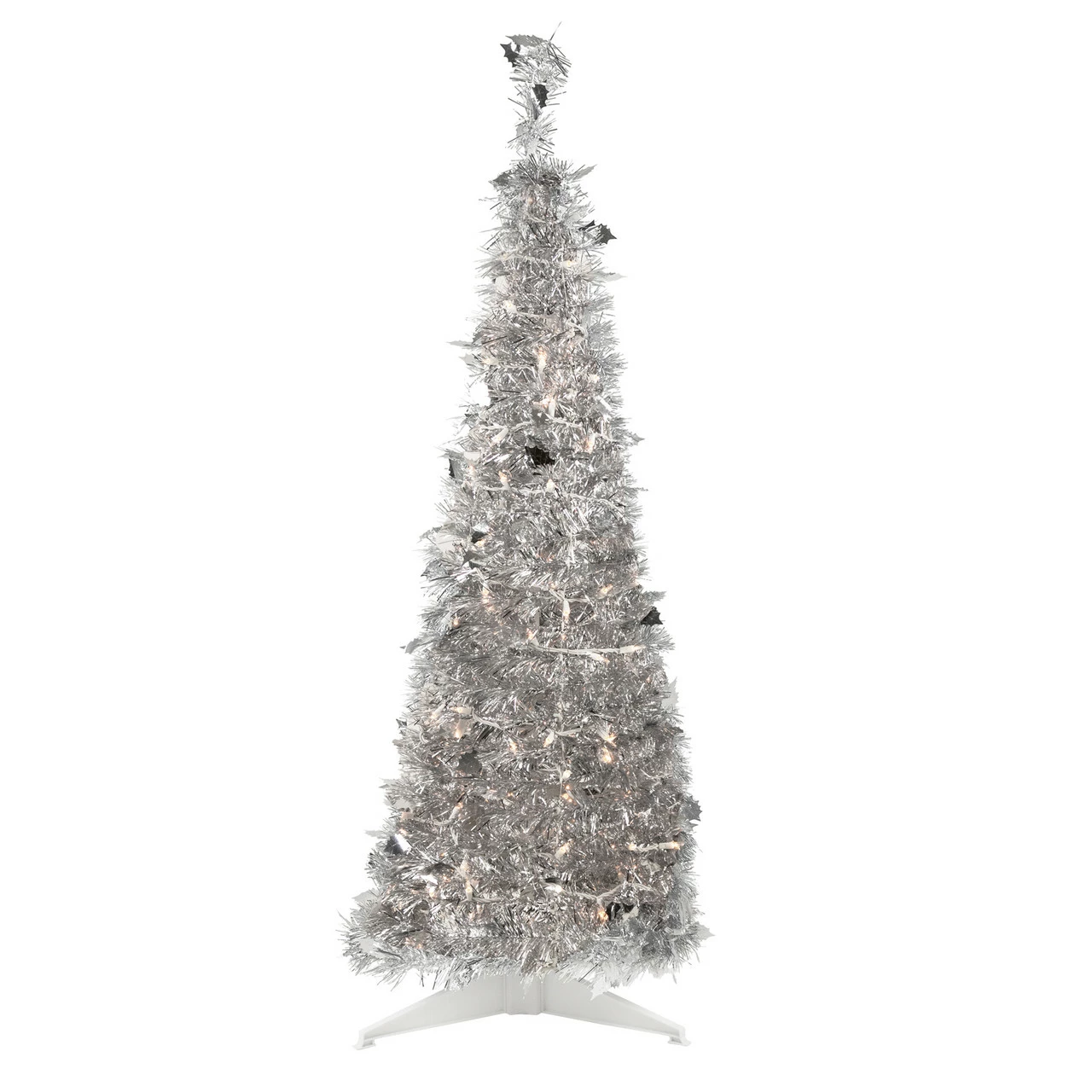 Northlight 4' Pre-Lit Silver Tinsel Pop-Up Artificial Christmas Tree, Clear Lights 3 Northlight 4' Pre-Lit Silver Tinsel Pop-Up Artificial Christmas Tree, Clear Lights