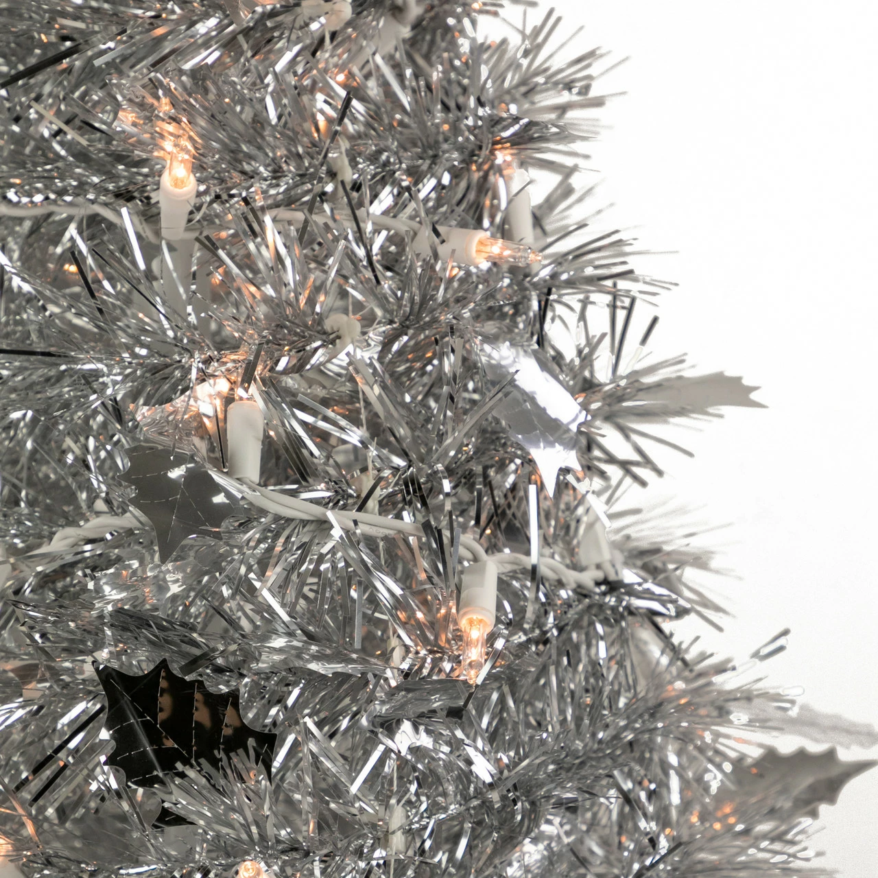 Northlight 4' Pre-Lit Silver Tinsel Pop-Up Artificial Christmas Tree, Clear Lights 5 Northlight 4' Pre-Lit Silver Tinsel Pop-Up Artificial Christmas Tree, Clear Lights - Image 3