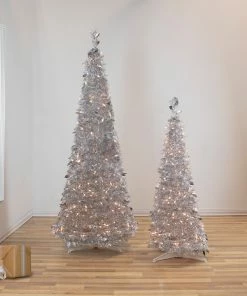 Alternative view of Northlight 4' Pre-Lit Silver Tinsel Pop-Up Artificial Christmas Tree, Clear Lights