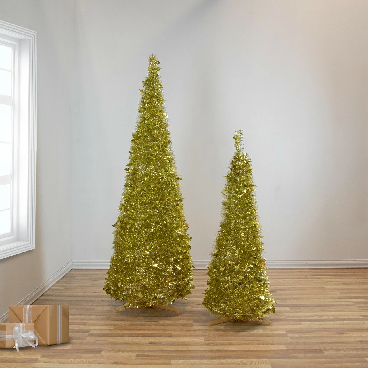 Northlight 4' Gold Tinsel Pop-Up Artificial Christmas Tree, Unlit 4 Northlight 4' Gold Tinsel Pop-Up Artificial Christmas Tree, Unlit - Image 2