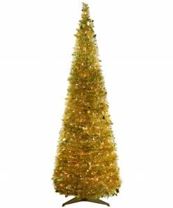 Northlight 6' Pre-Lit Gold Tinsel Pop-Up Artificial Christmas Tree, Clear Lights