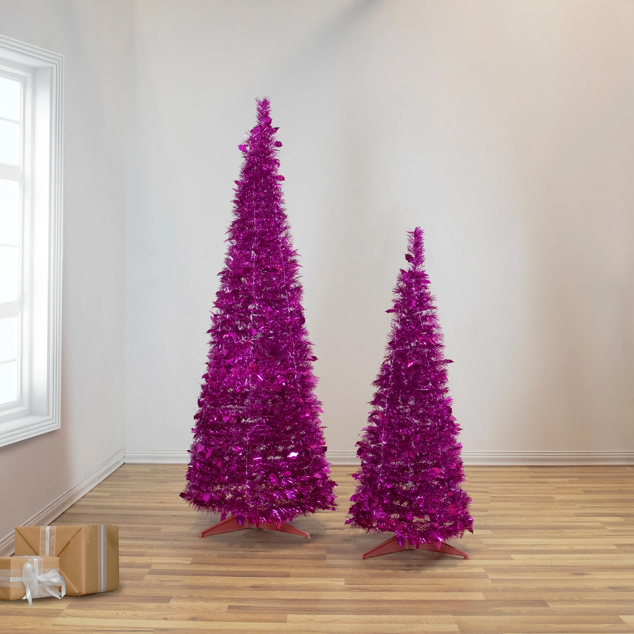 Northlight 4' Pink Tinsel Pop-Up Artificial Christmas Tree, Unlit 4 Northlight 4' Pink Tinsel Pop-Up Artificial Christmas Tree, Unlit - Image 2