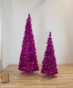 Alternative view of Northlight 6' Pink Tinsel Pop-Up Artificial Christmas Tree, Unlit