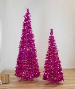Alternative view of Northlight 6' Pre-Lit Pink Tinsel Pop-Up Artificial Christmas Tree, Clear Lights