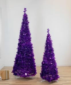 Alternative view of Northlight 6' Purple Tinsel Pop-Up Artificial Christmas Tree, Unlit