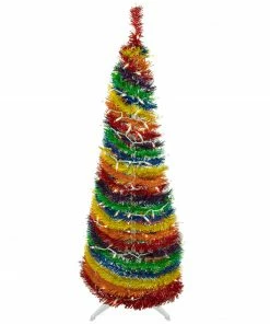 Northlight 4' Pre-Lit Rainbow Tinsel Pop-Up Artificial Christmas Tree, Clear Lights