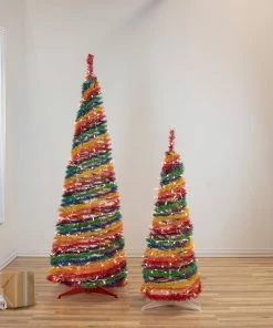 Alternative view of Northlight 4' Pre-Lit Rainbow Tinsel Pop-Up Artificial Christmas Tree, Clear Lights