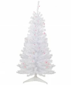 Northlight 4' Pre-Lit Woodbury White Pine Slim Artificial Christmas Tree, Pink Lights