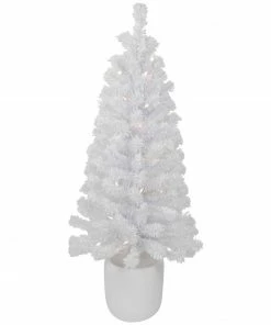Northlight 3.5' Pre-Lit Potted Flocked Winter Pine White Tinsel Artificial Christmas Tree, Clear Lights