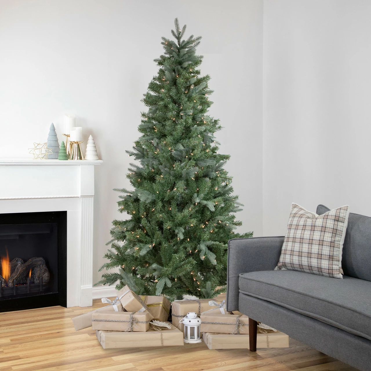 Northlight 7.5' Pre-Lit Granville Fraser Fir Slim Artificial Christmas Tree, Clear Lights 4 Northlight 7.5' Pre-Lit Granville Fraser Fir Slim Artificial Christmas Tree, Clear Lights - Image 2