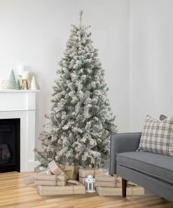 Alternative view of Northlight 6.5' Pre-Lit Flocked Madison Pine Medium Artificial Christmas Tree, Clear Lights