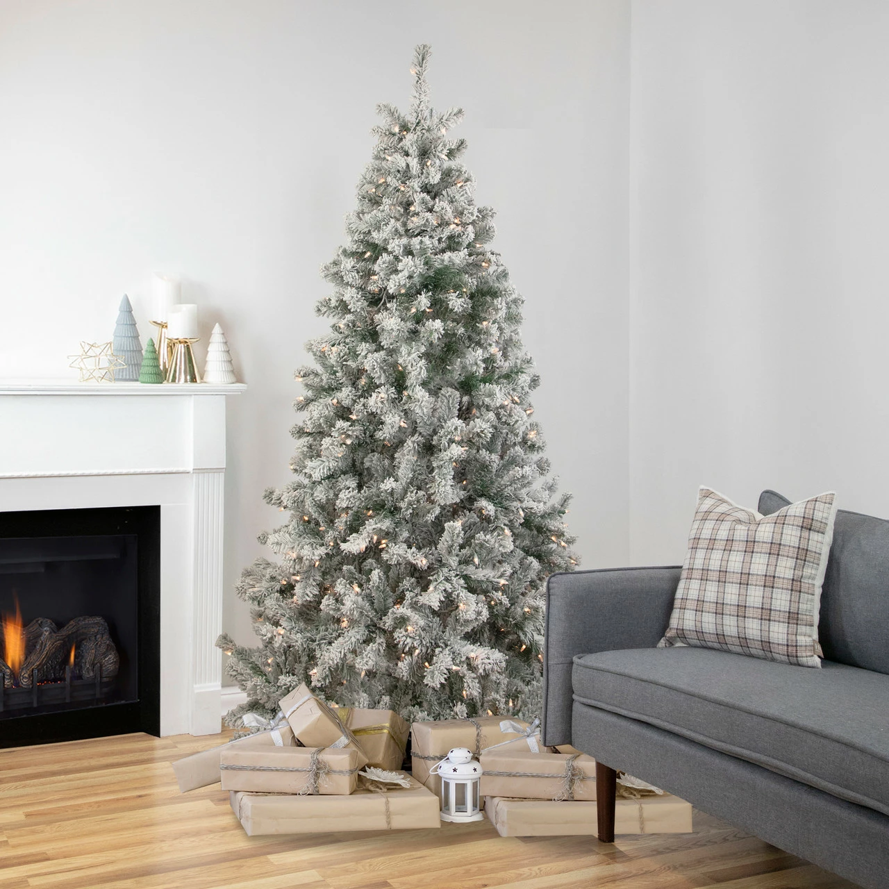 Northlight 6.5' Pre-Lit Flocked Madison Pine Medium Artificial Christmas Tree, Clear Lights 4 Northlight 6.5' Pre-Lit Flocked Madison Pine Medium Artificial Christmas Tree, Clear Lights - Image 2