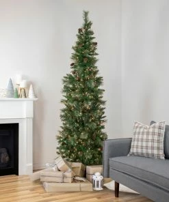 Alternative view of Northlight 7' Pre-Lit Yorkshire Pine Pencil Artificial Christmas Tree, Clear Lights