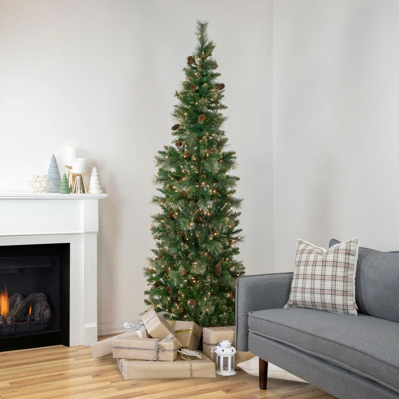 Northlight 7' Pre-Lit Yorkshire Pine Pencil Artificial Christmas Tree, Clear Lights 4 Northlight 7' Pre-Lit Yorkshire Pine Pencil Artificial Christmas Tree, Clear Lights - Image 2