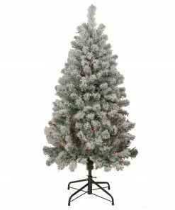 Northlight 4.5' Pre-Lit Flocked Madison Pine Artificial Christmas Tree, Multi Lights