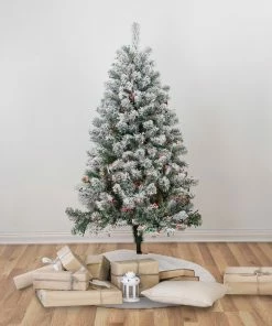 Alternative view of Northlight 4.5' Pre-Lit Flocked Madison Pine Artificial Christmas Tree, Multi Lights