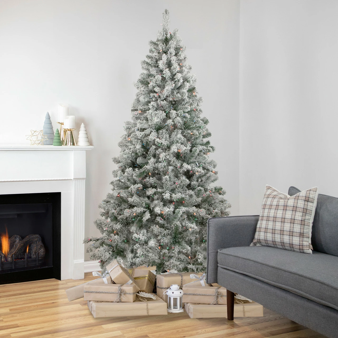 Northlight 6.5' Pre-Lit Flocked Madison Pine Artificial Christmas Tree, Multi Lights 4 Northlight 6.5' Pre-Lit Flocked Madison Pine Artificial Christmas Tree, Multi Lights - Image 2