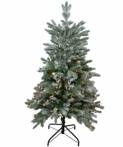 Northlight 4.5' Pre-Lit Flocked Whistler Noble Fir Artificial Christmas Tree - Clear Lights