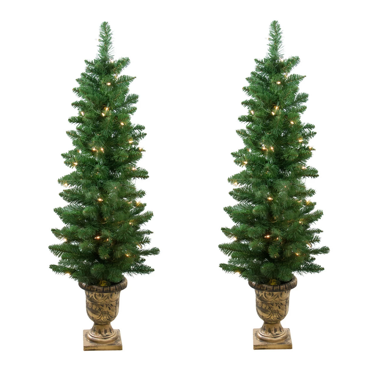 Northlight Set Of 2 Pre-Lit Whitmire Pine Potted Artificial Christmas Trees 4' - Clear Lights 2 Northlight Set Of 2 Pre-Lit Whitmire Pine Potted Artificial Christmas Trees 4' - Clear Lights