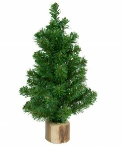 Northlight 12.25" Alpine Slim Artificial Christmas Tree With Wood Base, Unlit
